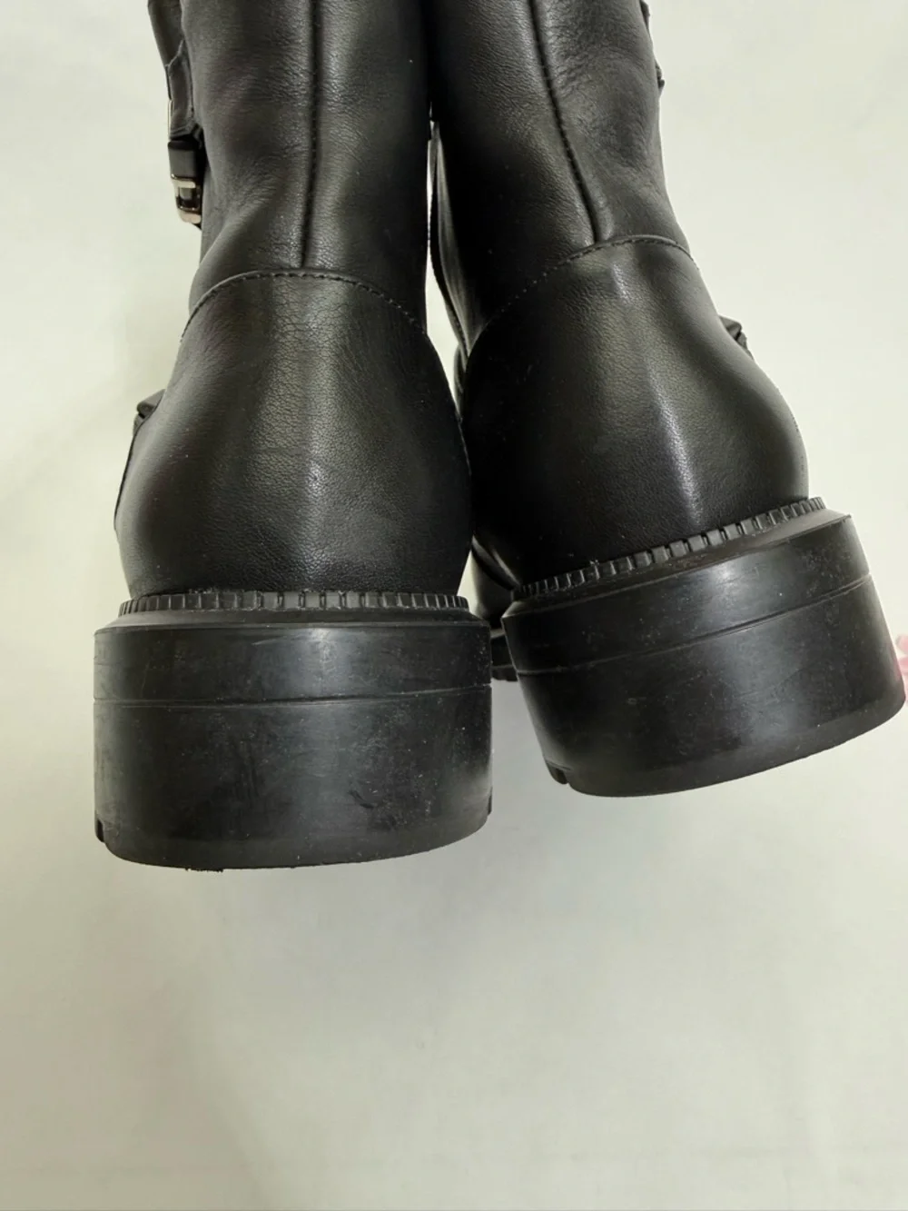 Aquatalia Lillie Moto Leather Ankle Boots Buckle Black Silver